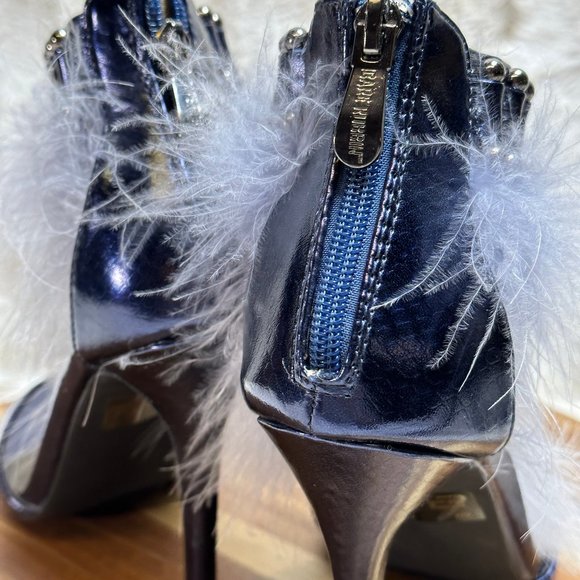 * Cape Robbin Metallic Blue T trap High Heel Shoes with Feather Accents - Picture 4 of 11